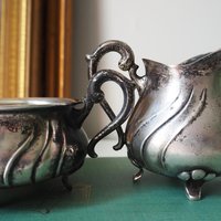 Vintage alpacca creamer and sugar bowl set | Vintage alpacca silver creamer and sugar set | Vintage creamer and sugar bowl set