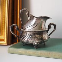 Vintage alpacca creamer and sugar bowl set | Vintage alpacca silver creamer and sugar set | Vintage creamer and sugar bowl set