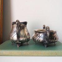 Vintage alpacca creamer and sugar bowl set | Vintage alpacca silver creamer and sugar set | Vintage creamer and sugar bowl set