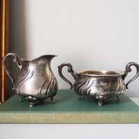 Vintage alpacca creamer and sugar bowl set | Vintage alpacca silver creamer and sugar set | Vintage creamer and sugar bowl set