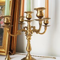 Vintage five arm candelabra | Brass candelabra | Five arm candlestick holder | Vintage candelabrum | Brass candelabrum set | Candle snuffer