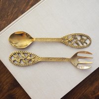 Vintage salad servers | Brass salad servers | Vintage serving utensils | Vintage brass salad servers | Brass serving utensils