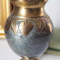 Vintage brass vase | Enameled vase with a fruit motif | Vintage vase | Brass and enamel vase | Chunky vase | Brass vase
