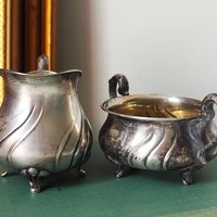 Vintage alpacca creamer and sugar bowl set | Vintage alpacca silver creamer and sugar set | Vintage creamer and sugar bowl set
