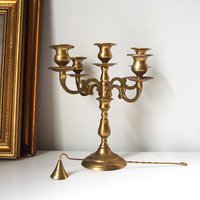 Vintage five arm candelabra | Brass candelabra | Five arm candlestick holder | Vintage candelabrum | Brass candelabrum set | Candle snuffer
