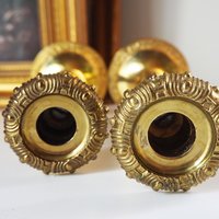 Set of two vintage candlestick holders | Gold plated candle holders | Vintage gold and wood candle holders | Made in England