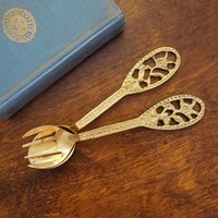 Vintage salad servers | Brass salad servers | Vintage serving utensils | Vintage brass salad servers | Brass serving utensils