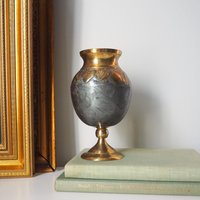 Vintage brass vase | Enameled vase with a fruit motif | Vintage vase | Brass and enamel vase | Chunky vase | Brass vase