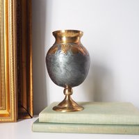 Vintage brass vase | Enameled vase with a fruit motif | Vintage vase | Brass and enamel vase | Chunky vase | Brass vase