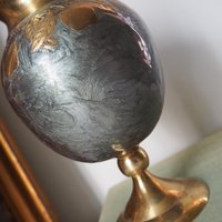 Vintage brass vase | Enameled vase with a fruit motif | Vintage vase | Brass and enamel vase | Chunky vase | Brass vase