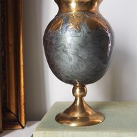 Vintage brass vase | Enameled vase with a fruit motif | Vintage vase | Brass and enamel vase | Chunky vase | Brass vase