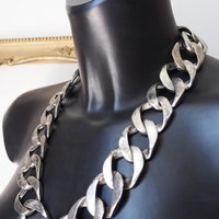 Vintage chunky necklace | Silver tone curb necklace | Vintage silver tone necklace | Vintage curb necklace | Thick silver necklace