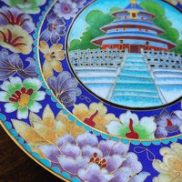 Vintage Cloisonné plate | Enameled brass plate | Vintage decorative plate | Cloisonné plate