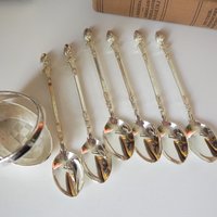 Vintage teaspoon set with swan holder | Vintage silver plated spoons | Silver plated spoons with spoon holder | Swan spoon holder