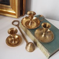 Set of three mismatched vintage candlestick holders | Small candlestick holders | Vintage brass candle holders | Mismatched candle holders