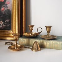 Set of three mismatched vintage candlestick holders | Small candlestick holders | Vintage brass candle holders | Mismatched candle holders