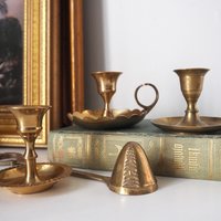 Set of three mismatched vintage candlestick holders | Small candlestick holders | Vintage brass candle holders | Mismatched candle holders