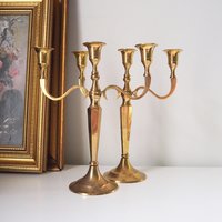 Vintage three arm candelabrums | Set of two brass candelabrums | Three arm candlestick holders | Vintage candelabrum | Brass candelabrums