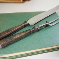 Vintage carving set | Sheffield carving knife and fork | Vintage stainless steel carving set | Alpacca silver carving set