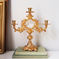 Vintage three arm candelabra | Crystal candelabra | Gold plated candelabrum | Three arm gold plated candlestick holder | Vintage candelabra