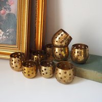 Set of nine vintage tealight candle holders | Brass tealight candleholders | Vintage brass votive candleholders | Brass tealight holders