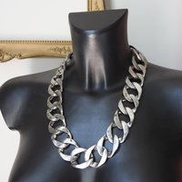 Vintage chunky necklace | Silver tone curb necklace | Vintage silver tone necklace | Vintage curb necklace | Thick silver necklace