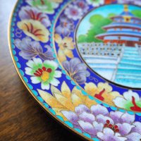 Vintage Cloisonné plate | Enameled brass plate | Vintage decorative plate | Cloisonné plate