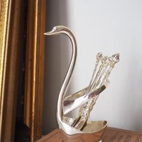 Vintage teaspoon set with swan holder | Vintage silver plated spoons | Silver plated spoons with spoon holder | Swan spoon holder