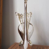 Vintage teaspoon set with swan holder | Vintage silver plated spoons | Silver plated spoons with spoon holder | Swan spoon holder