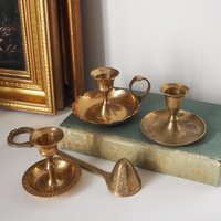 Set of three mismatched vintage candlestick holders | Small candlestick holders | Vintage brass candle holders | Mismatched candle holders