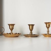 Set of three mismatched vintage candlestick holders | Small candlestick holders | Vintage brass candle holders | Mismatched candle holders