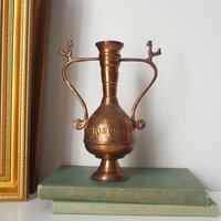 Vintage copper vase | Copper vase | Decorative copper vase | Rustic copper vase | Vintage vase with birds | Small copper vase