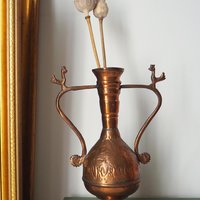 Vintage copper vase | Copper vase | Decorative copper vase | Rustic copper vase | Vintage vase with birds | Small copper vase