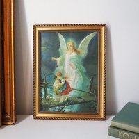Vintage wall art | Guardian angel wall art | Framed vintage print | Religious vintage print | Framed vintage Guardian Angel print