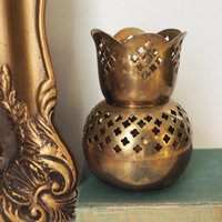 Set of two vintage tealight candle holders | Brass tealight candleholders | Vintage brass votive candleholders | Mismatched tealight holders