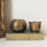 Set of two vintage tealight candle holders | Brass tealight candleholders | Vintage brass votive candleholders | Mismatched tealight holders