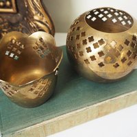 Set of two vintage tealight candle holders | Brass tealight candleholders | Vintage brass votive candleholders | Mismatched tealight holders