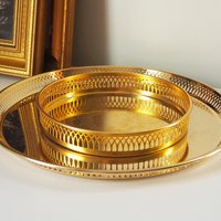 Set of two vintage gold plated trays | Scandia Guld trays | Vintage trays with a raised edge | Gold plated serving trays with a cutout rim