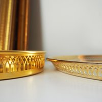Set of two vintage gold plated trays | Scandia Guld trays | Vintage trays with a raised edge | Gold plated serving trays with a cutout rim