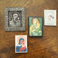 Vintage Orthodox icons | Set of four small vintage Orthodox icons | Wooden religious icons | Vintage wooden icons | Small vintage icons