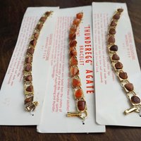 Set of three vintage bracelets | Agate and goldstone bracelets | Thunderegg agate bracelet | Genuine Goldstone bracelets | Handmade in USA