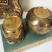 Set of two vintage tealight candle holders | Brass tealight candleholders | Vintage brass votive candleholders | Mismatched tealight holders