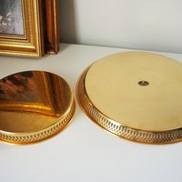 Set of two vintage gold plated trays | Scandia Guld trays | Vintage trays with a raised edge | Gold plated serving trays with a cutout rim