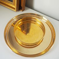 Set of two vintage gold plated trays | Scandia Guld trays | Vintage trays with a raised edge | Gold plated serving trays with a cutout rim