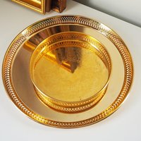 Set of two vintage gold plated trays | Scandia Guld trays | Vintage trays with a raised edge | Gold plated serving trays with a cutout rim