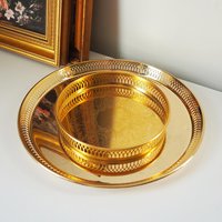 Set of two vintage gold plated trays | Scandia Guld trays | Vintage trays with a raised edge | Gold plated serving trays with a cutout rim