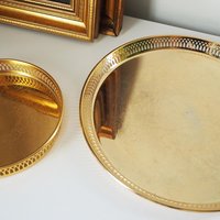 Set of two vintage gold plated trays | Scandia Guld trays | Vintage trays with a raised edge | Gold plated serving trays with a cutout rim