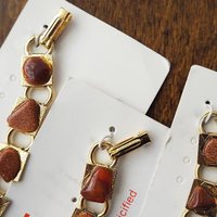 Set of three vintage bracelets | Agate and goldstone bracelets | Thunderegg agate bracelet | Genuine Goldstone bracelets | Handmade in USA