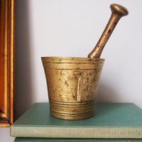 Vintage brass mortar and pestle | Heavy brass mortar | Vintage brass mortar | Large brass mortar set | Antique mortar set