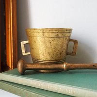 Vintage brass mortar and pestle | Heavy brass mortar | Vintage brass mortar | Large brass mortar set | Antique mortar set